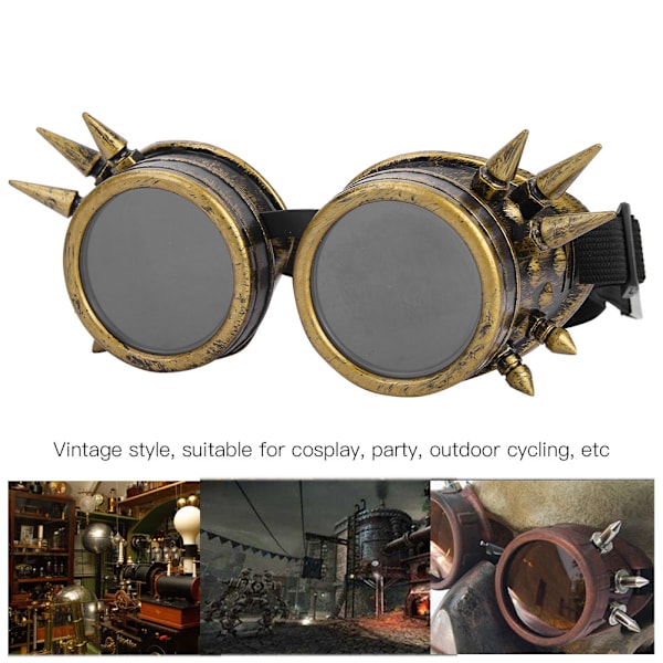 Vintage-tyyliset piikikkäät steampunk-lasit cosplay-lasit kaksinkertaiset tuulenpitävät (pronssi)