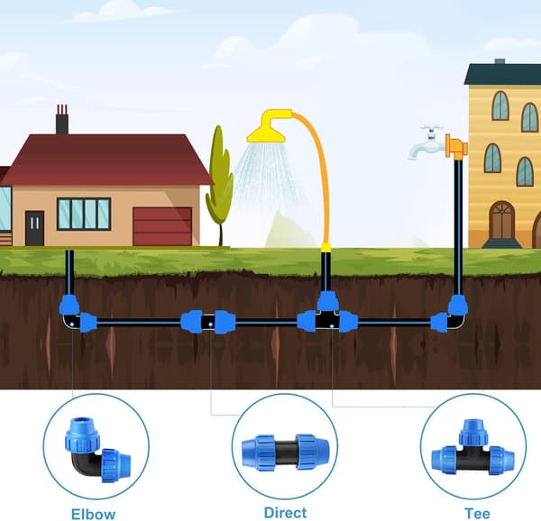 PP-fitting til 25 mm PE-rør, T-forbindelse til vandrør, PPR PVC-tilslutning, 3 stk.