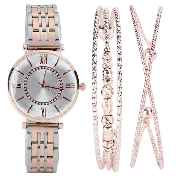 Dameur Set Mode Smykker Gaveæske Armbåndsur Armbånd til Fest Fødselsdag Sølv Pink Hvid
