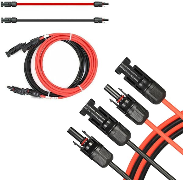 Solcellekabel forlengelse, rød/svart, 4 mm², med plugg, 2 x 1 m