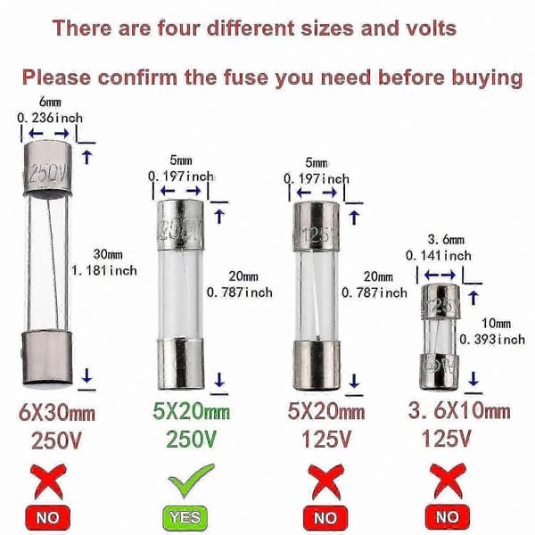 5x20mm glasrörssäkringar, 3,15A 250V trög säkring, 0,2 x 0,78 tum, 20-pack