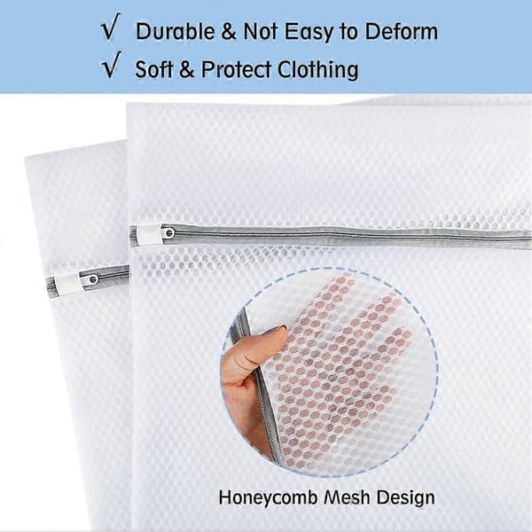 【BEMS】Laundry Net, 2 Large Zippered Washing Machine Bags, 40 x 50 cm Coarse Mesh Laundry Bag Compatible with Delicates, Clothes (White)