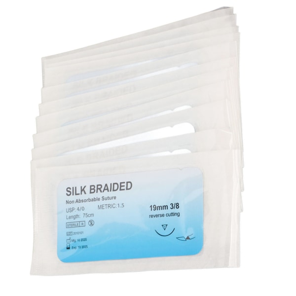12 stk suturøvelsestråd Individuel pakke Silketrådsutursæt med nål til træning 4/0