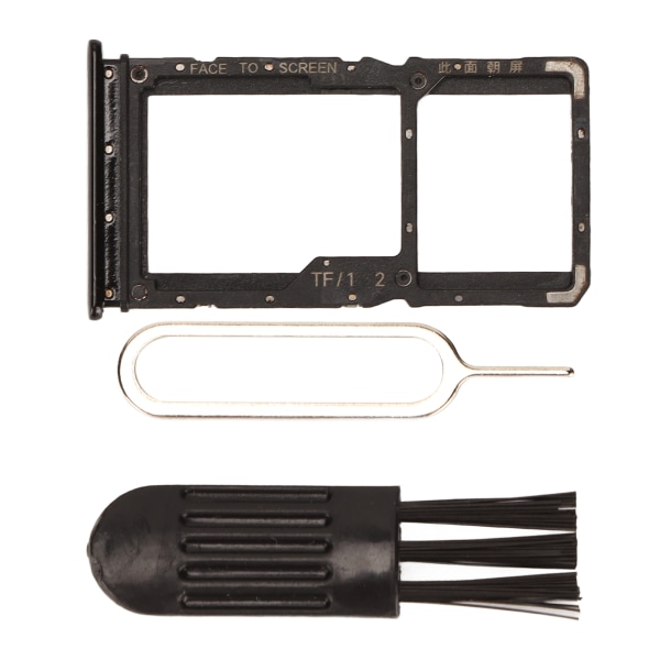 SIM-kortskuffe Sett Plast SIM-kortspor Holder Erstatning med Kortpinne og Børst for Redmi Note 7 Pro Telefon Svart