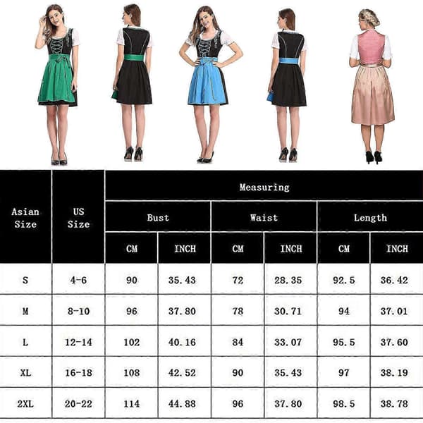 Kvinders tyske dirndl-kjole, traditionelle kostumer til Oktoberfest-karnevalen Black S