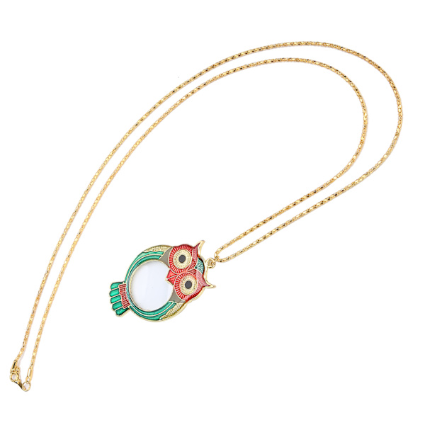 10X Söt Ugglemönster Halsband Förstoringsglas Läshänge Förstoringsglas med kedja-+