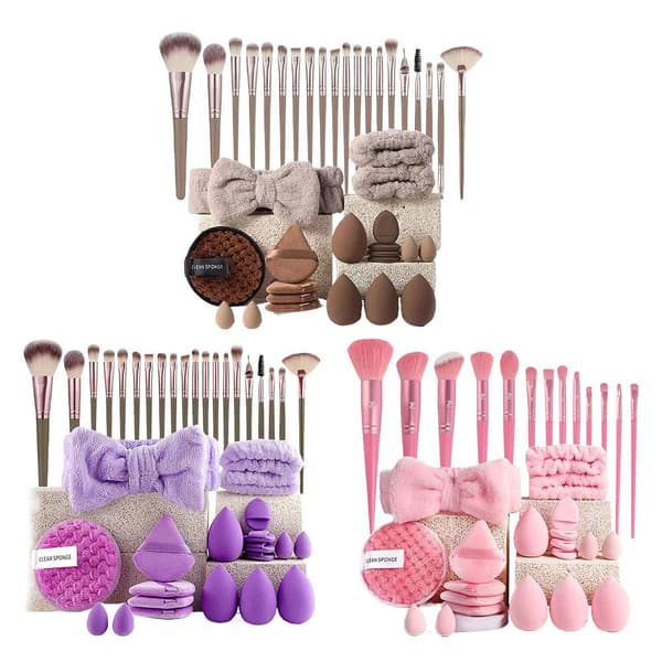 20-40 pcs Makeup Brushes and Sponges Set with Beauty Egg and Brown Makeup Puff C coffee 40pcs