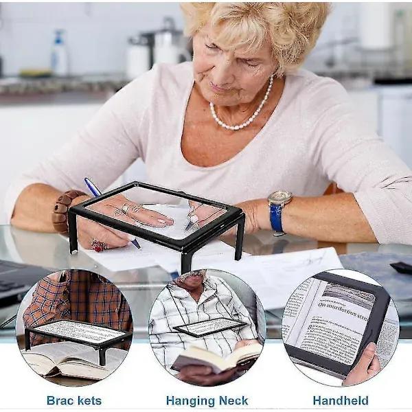 Magnifying Glass for Reading, 3x Magnification A4 Rectangular Illuminated Magnifier with 4 Bright LED Lights Large Full Page Illuminated Magnifier