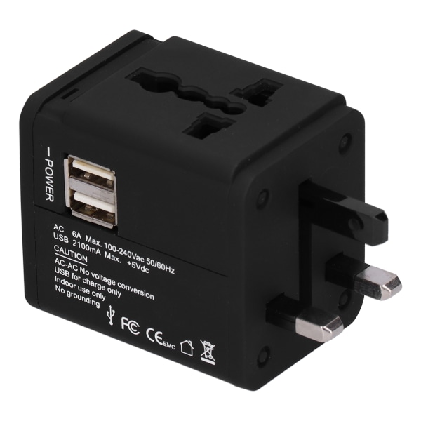 Worldwide Travel Adapter Intelligent Power Converter Plug UK EU US JP AU CN USB Port 100‑240V Svart/