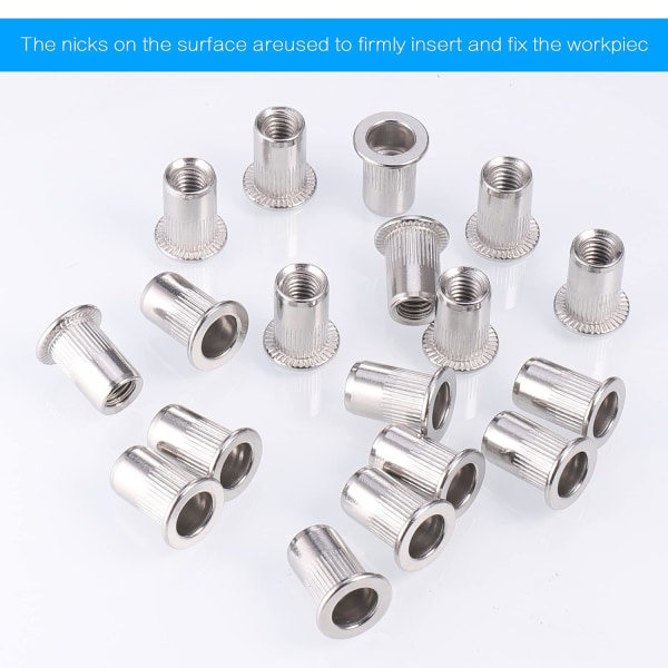 【BEMS】60st 304 Stainless Steel Rivet Nuts M6 Flat Head Blind Nut Threaded Rivet Nut Compatible with Threaded Insert Plywood