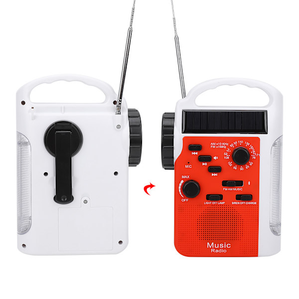 Solcellsdriven Bärbar Handvev Multifunktionell AM FM Radio Mobiltelefon Powerbank LED Ficklampa Nödlarm (Röd)