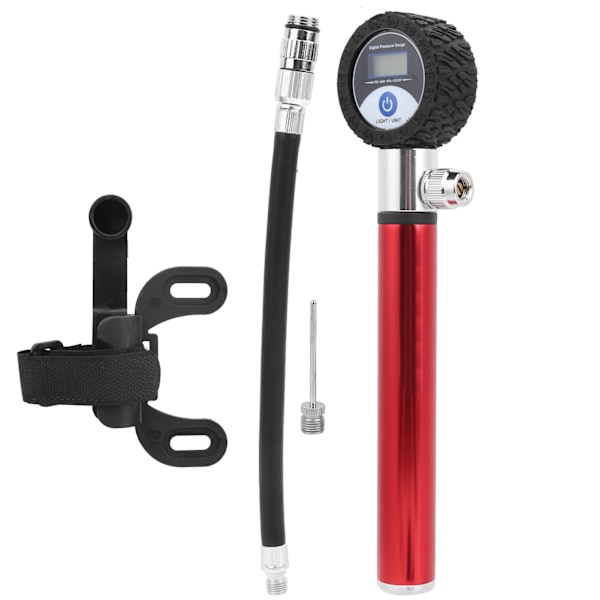 Portabel cykelpump manuell däckpump 120PSI högt tryck LCD digital display Röd