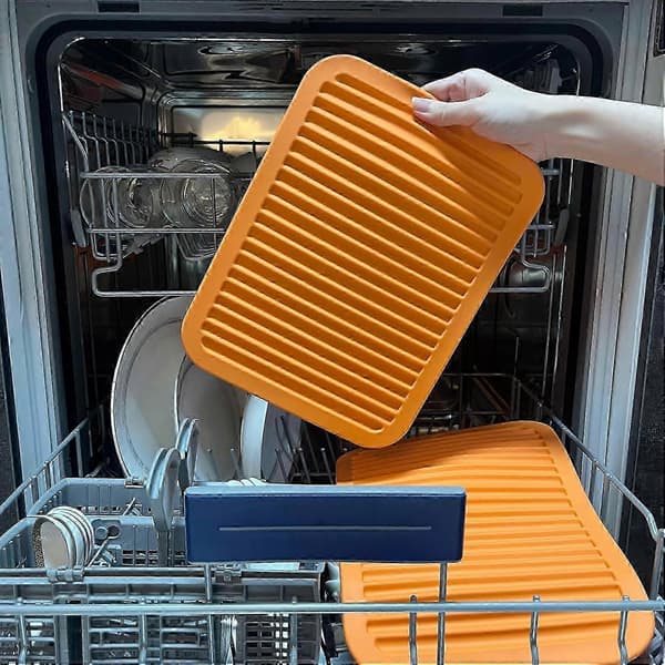 Multifunksjonelle silikonunderlag og gryteunderlag, 2-pakning, varmebestandige, sklisikre, fleksible, holdbare (oransje, 30 cm, rektangulær)