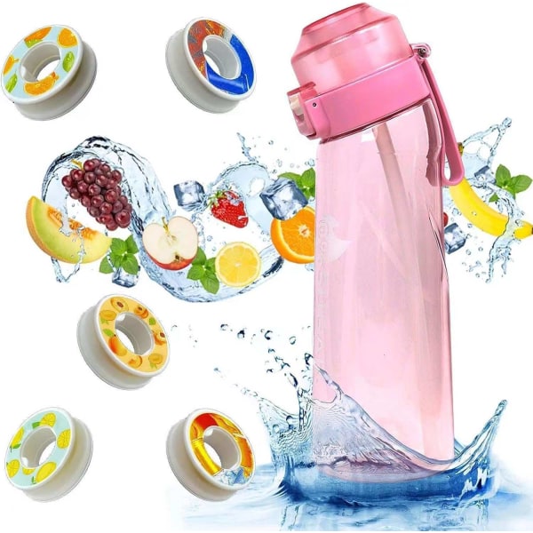 Sports Air Flavor Pods sæt, 650 ml Fruit Fragrance Up -juomapullo 5 bælg, BPA-vapaa %0 Sugar Sports Water Cup Transparent pulver +5 ringar