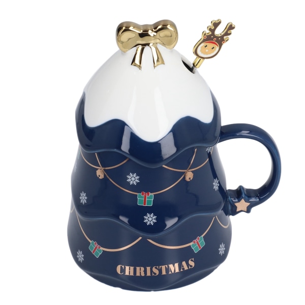 Stor Jul Keramik Te Mjölk Kaffe Mugg med Lock Sked - 500ml - Blå - Hem Semestergåvor