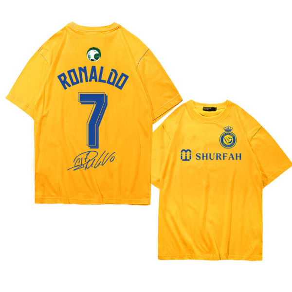 Fodbold Sport Cristiano Ronaldo Signature sommer kortærmet T-shirt sommer print Løs sports drop skulder stil L yellow