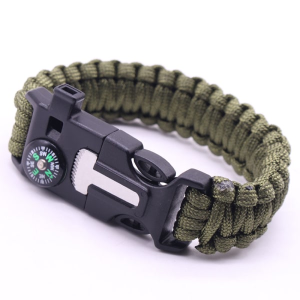 5-i-1 Survival Armbånd 7 Core Paracord Emergency Sports Armbånd Gear Vandtæt kompas Rescue Whistle Multiværktøj Wilderness Adventure Accessories Army green