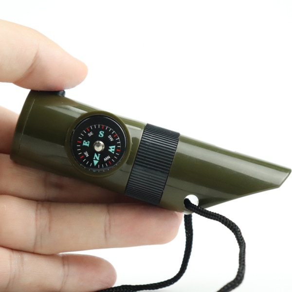 Monitoiminen Outdoor Camping Survival Whistle LED-valoilla, kompassilämpömittari