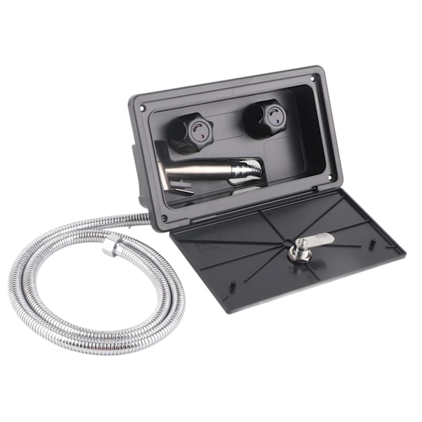 Duschutrustning för Utomhus 1.5m Metall Slang Spraybox Set för Husbil Husvagn Trailer Båtar Husvagnar Yachter Svart med Metallrör