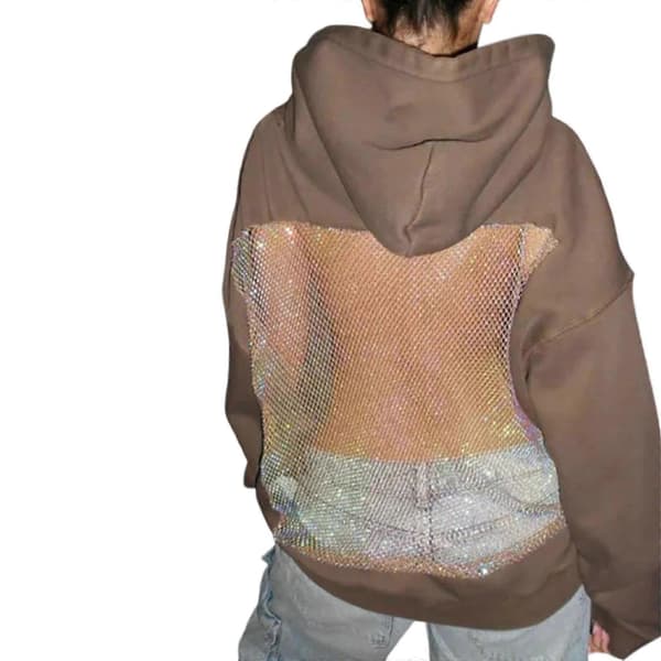 【BEMS】Damehættetrøje med krystalnetryg, oversized trøjer, afslappet, langærmet, pullover, vinter, efterår, gave, hvid, XXL, hvid White XL