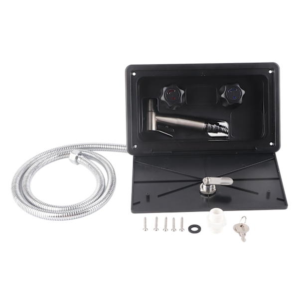 Duschutrustning för Utomhus 1.5m Metall Slang Spraybox Set för Husbil Husvagn Trailer Båtar Husvagnar Yachter Svart med Metallrör