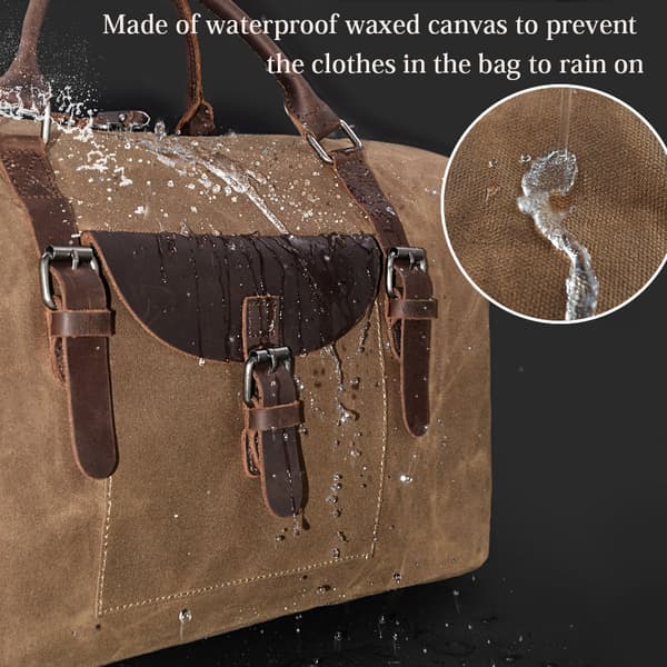 Herr Resväska i Läder, Weekendväska, Vattentät Stor Canvas Holdall Campingväska (Brun)