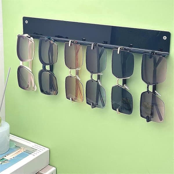 【BEMS】Sunglasses Rack Wall Mounted Clear Acrylic Glasses Display 6 Slots Eyewear Storage Black