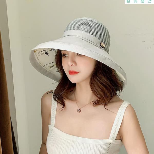 【BEMS】Net Damehatte, Sommer, UV-beskyttelse, Bred Skygge, Strandhatte, F