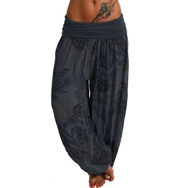 Boho løse yogabukser til kvinder mørkegrå Dark Grey M