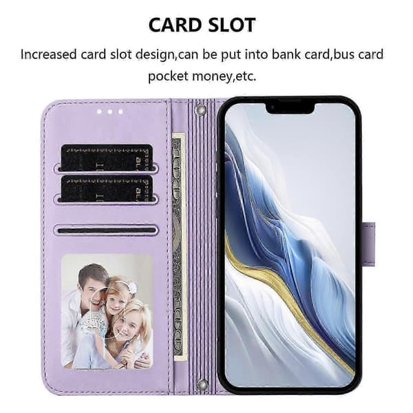 17 Læderpung-etui med stativ og håndledsrem til telefonen Light purple Light Purple