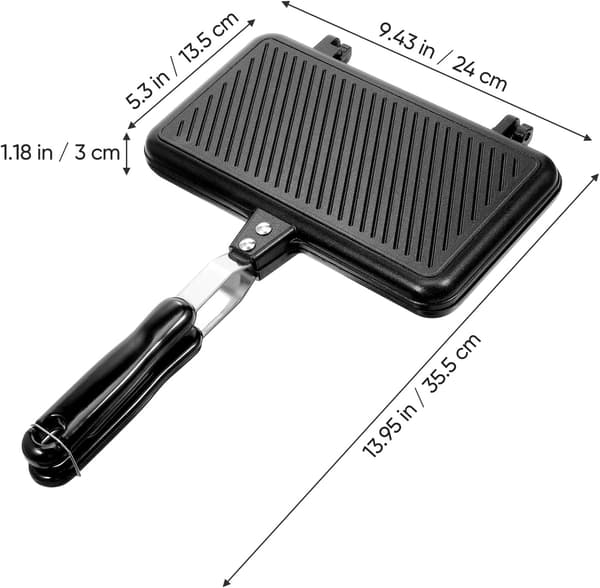 XL Brødrister - Dobbeltsidet - Aluminium - Til omeletter - Til ristning af sandwich - Sort