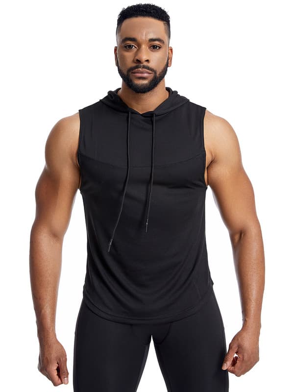 Miesten hupullinen hihaton treenitoppi, musta Black M