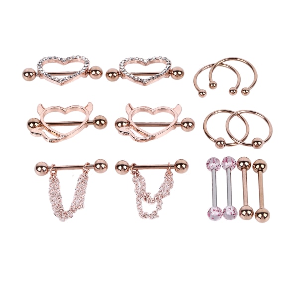 BEMS 7 par rostfritt stål bröstvårta ring hjärtformad roséguld cool säker tunga ring för kvinnor flickor
