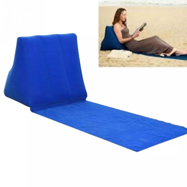 Trekantformet pute strandmatte PVC flokkings oppblåsbar strandstol pute sammenleggbar strandpute matte for utendørs camping strand mørk blå