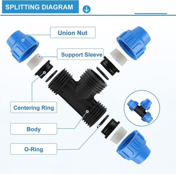 PP-fitting til 25 mm PE-rør, T-forbindelse til vandrør, PPR PVC-tilslutning, 3 stk.