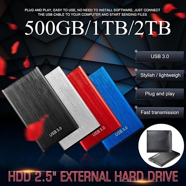 USB 3.0 til 2,5 tommers SATA harddisker med USB 3.0 datakabel