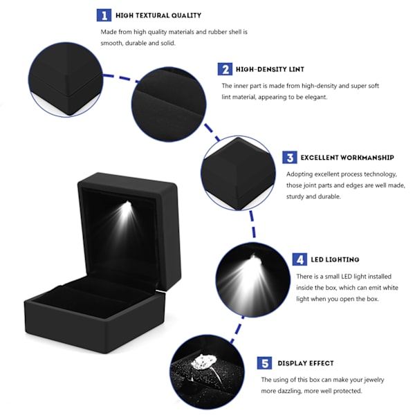 Snygg LED-belyst ringförvaringslåda Smyckesdisplayfodral Present Svart