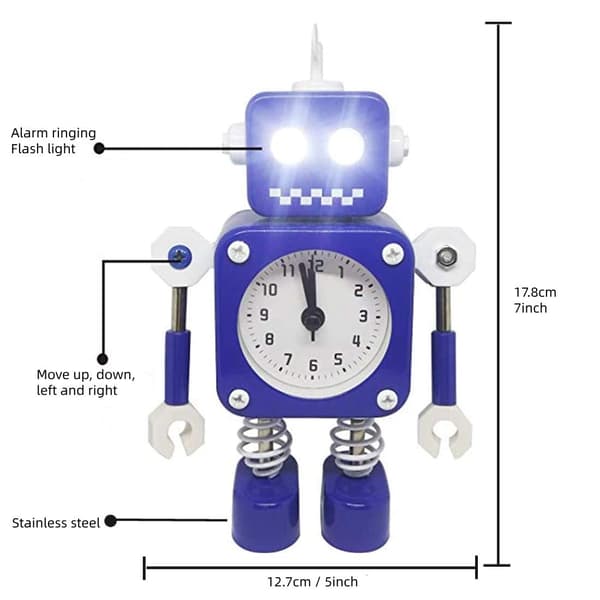 Robottihälytyskello, ruostumaton teräs, tikittämätön herätyskello