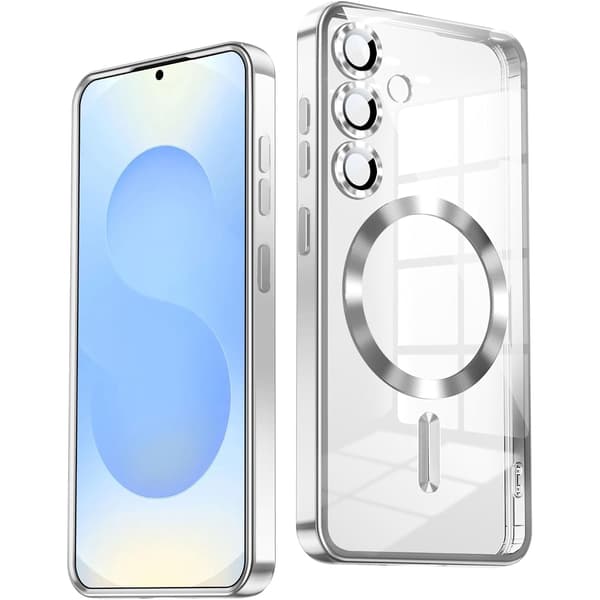 【BEMS】Samsung S25 Case – Metallic Case with Magnetic Compatibility, Slim Design - Silver silver