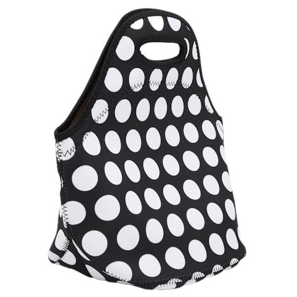 Isolerad Termisk Lunchväska Vattentät Neopren Lunchbox Handväska för Picknick Camping Svart Vita Prickar