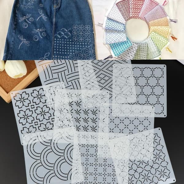 9/32 stk Sashiko Broderi Stencil DIY Geometrisk Patchwork Ste 32Pcs