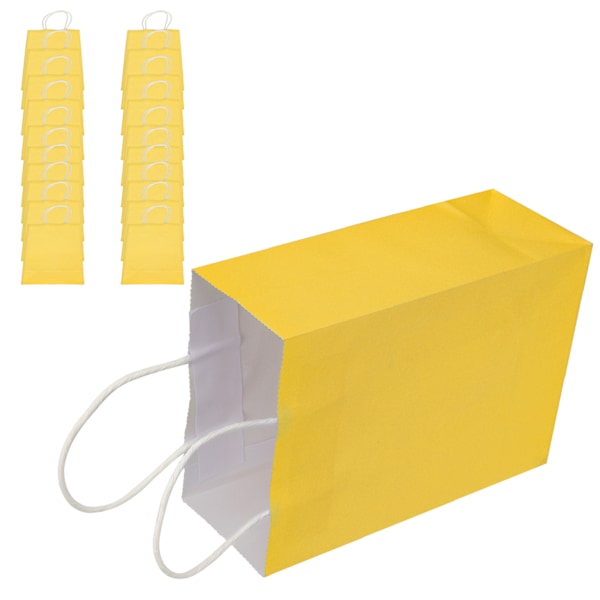 20 stk. Bærbare Kraftpapirposer Gavepose Tilbehør Til Indkøb Fødselsdagsfester 15 x 8 x 21cm Gul