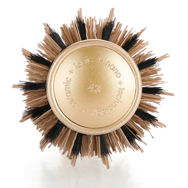 Bærbar anion antistatisk rund hårkam Salon stylingbørste gull og svart (43 mm)++/