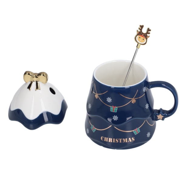 Stor Jul Keramik Te Mjölk Kaffe Mugg med Lock Sked - 500ml - Blå - Hem Semestergåvor