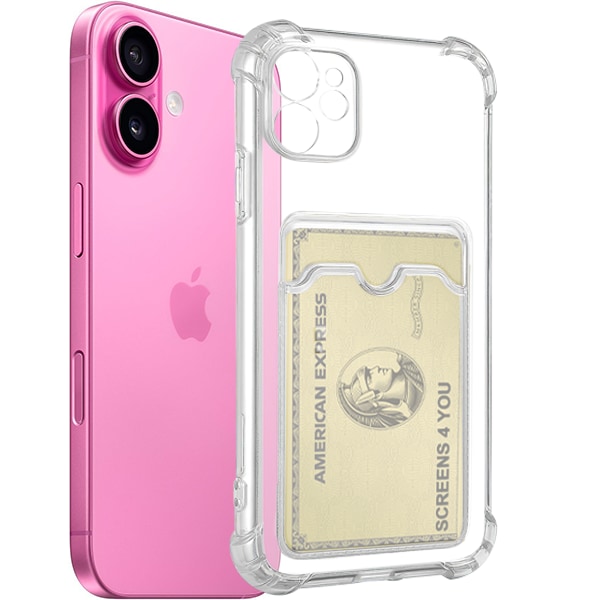 【BEMS】Transparent Compatible with iPhone 16 Case with Card Holder and Camera Protection - Extra Shockproof