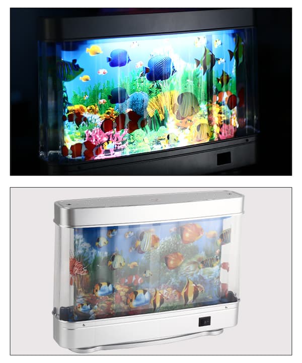 Artificial Aquarium, Cute Moving Fish, Decorative Virtual Ocean Lamp with Moving Night