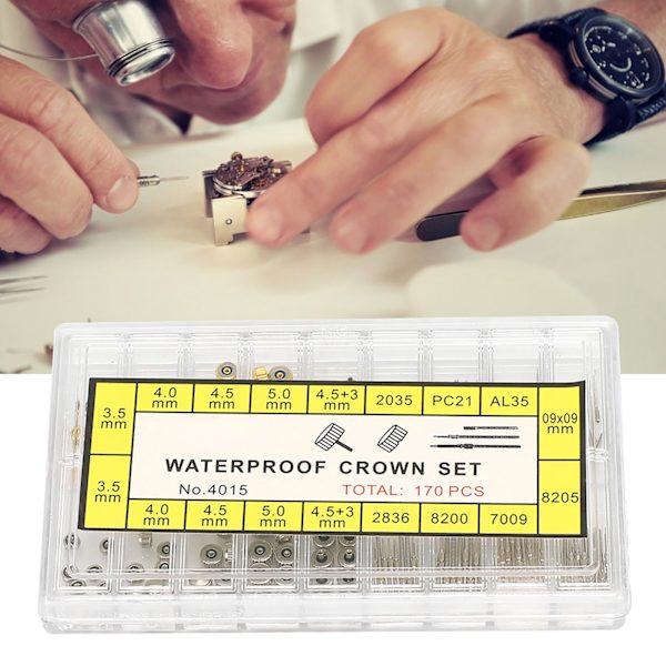 Urverksstiftförlängare + Kronor Tillbehör Reparationsersättningsverktygsset med Ask