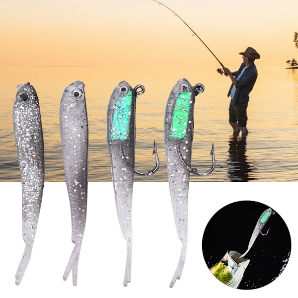 20 stk Myke Fiskeagn Grå Farge med Krok uten Kroker Kunstig Agnsett for Ferskvann Saltvann