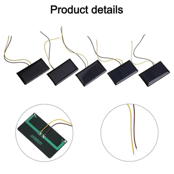 Lille solpanel 5V 60mA polykrystal med kabel til gør-det-selv-projekter camping vandring 0.3W sort