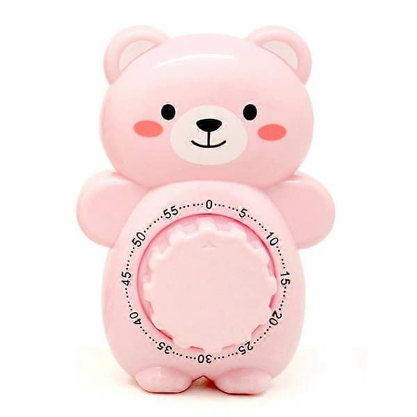 Bjørneformet timer, påmindelse om læringstid, mekanisk timer Kompatibel med køkkenbagning pink
